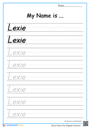 FREE Printable Name Tracing Worksheet: Lexie