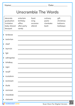 Unscramble these party words.