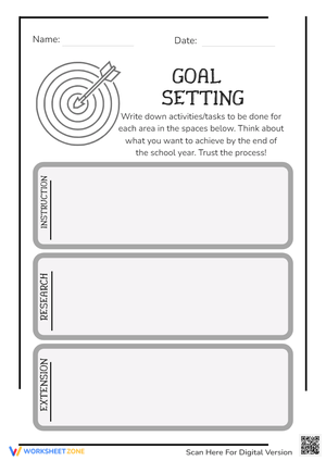 Simple Black and White Goal Setting Worksheet Template. 