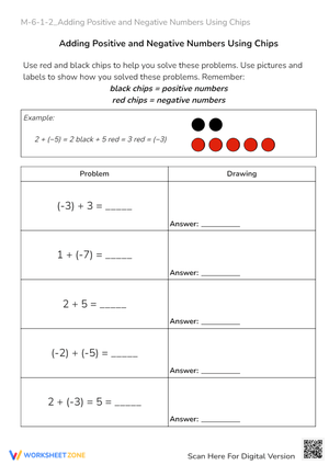 Adding Integers with Chips - Positive & Negative Numbers Practice
