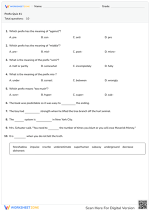 Prefix Quiz #1