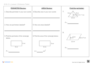 Perimeter & Area Practice: Entrance Ticket Math Worksheet