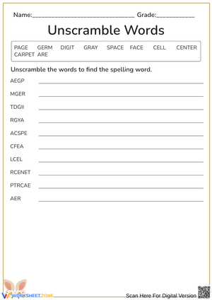 Word Unscramble Puzzle: Spelling Practice 
