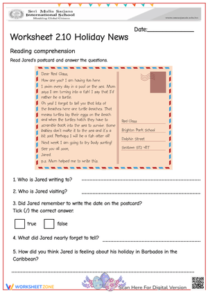 Reading Comprehension on postcard
