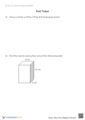 Rectangular Prism Nets, Volume & Surface Area - Exit Ticket