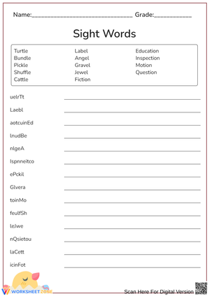  Sight Word Scramble Worksheet