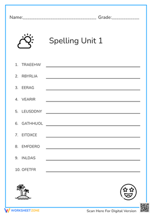 Printable Spelling Word Scramble Worksheet | Grades 1-3