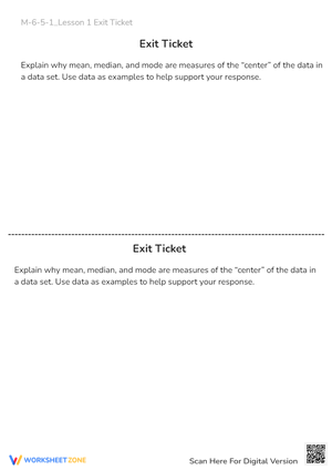 Grade 6 Measures of Center Exit Ticket | Printable