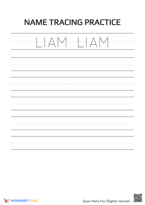 Tracing Practice for 'LIAM' Name