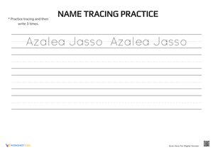 Name Tracing Practice for 'Azalea Jasso'