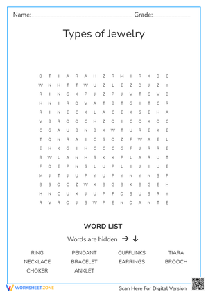 Types of Jewelry Word Search