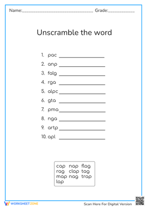 CVC Word Unscramble - Phonics & Spelling Practice (K-1)