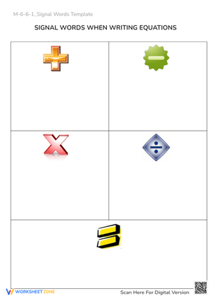 Math Signal Words Worksheet - Write Equations (Grades 2-4)
