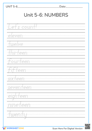Cursive Numbers 11-20 Worksheet | Essential Grade 1