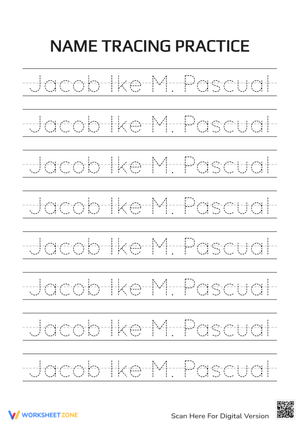 Printable Name Tracing Practice: Jacob Ike M. Pascual