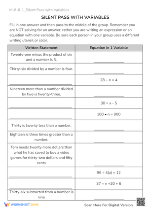 Math Expressions with Variables Practice