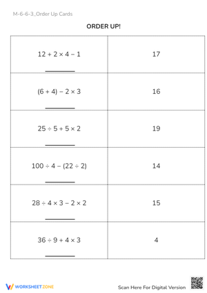 Order of Operations Worksheet - PEMDAS Math Practice 5-7 Grade