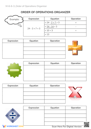 Order of Operations Organizer - Math Practice Worksheet