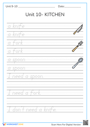 Kitchen Writing Practice for Kids 