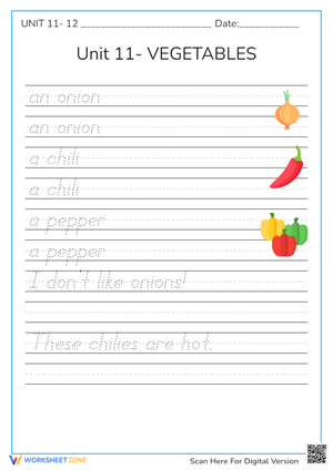 Cursive Writing: Vegetable Unit