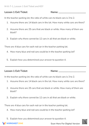 Ratios & Proportions Word Problems - Car Theme Math Worksheet