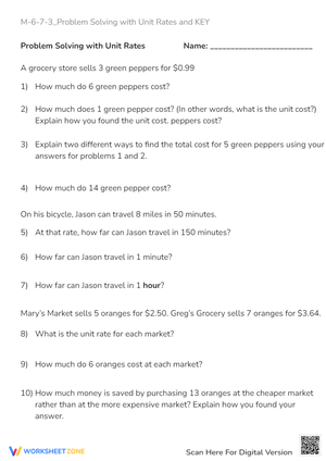 Unit Rates Word Problems: 6th-7th Grade Math Practice