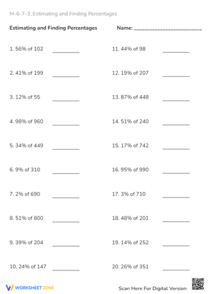 Estimating Percentages Worksheet - Grades 6-7 Math Practice