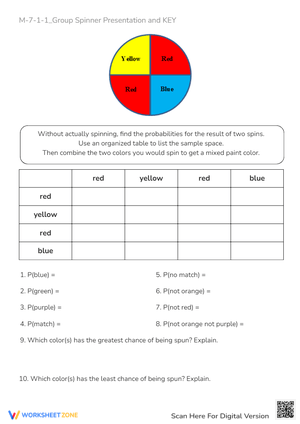 Spinner Probability Worksheet - Color Combinations & Predictions