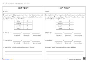 Probability Exit Ticket Worksheet