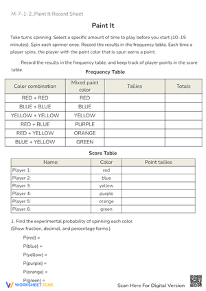 Paint It Probability Record Sheet