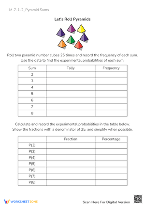Pyramid Sums Experimental Probability Worksheet