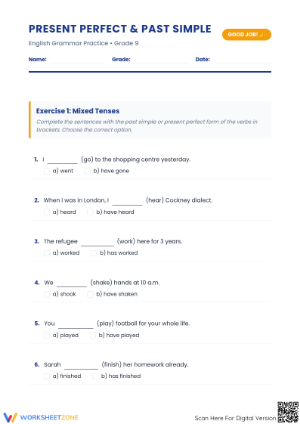 Essential Present Perfect & Past Simple Worksheet | Grade 9