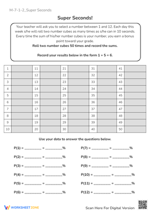 Super Seconds Probability Worksheet