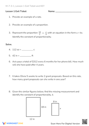 Rates, Proportions & Unit Conversion Practice - Exit Ticket