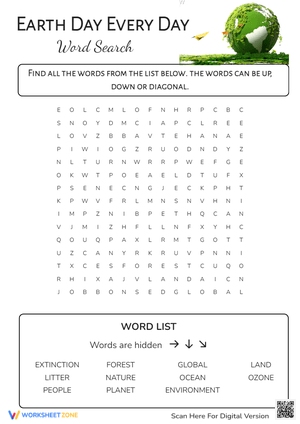 Earth Day Word Search - Environment Vocabulary Puzzle
