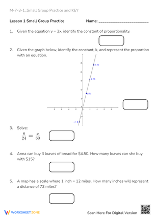 Proportional Relationships Worksheet - Equations, Graphs & Word Problems