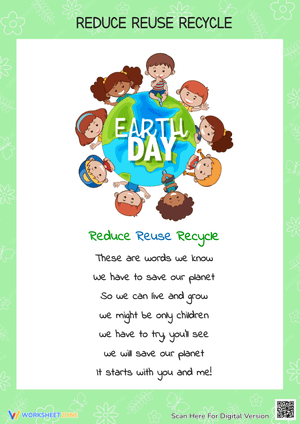 Earth Day Poem: Reduce, Reuse, Recycle - Kids' Printable