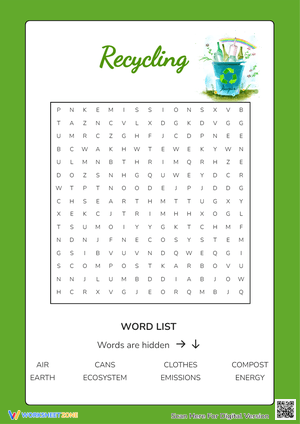 Recycling Themed Word Search 