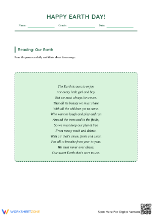 Grade 2 Earth Day Poem — Printable No-Prep Worksheet