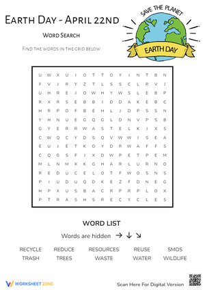 Earth Day Word Search Puzzle - Recycle, Reduce, Reuse Fun!