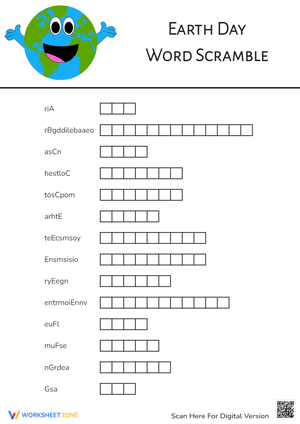 Earth Day Word Scramble - Unscramble Earth Words! Grades 2-5