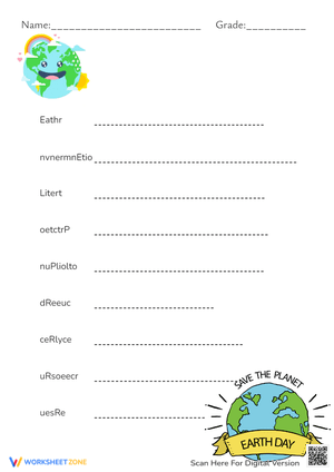 Earth Day Word Scramble - Grades 1-3 Environmental Vocabulary Fun