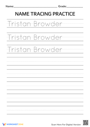 Tracing Name Worksheet With 'Tristan Browder'