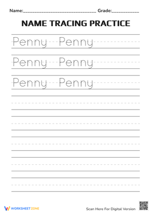 'Penny' Name Tracing Sheet