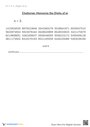 Pi Digits Memorization Challenge - Math Worksheet for Students