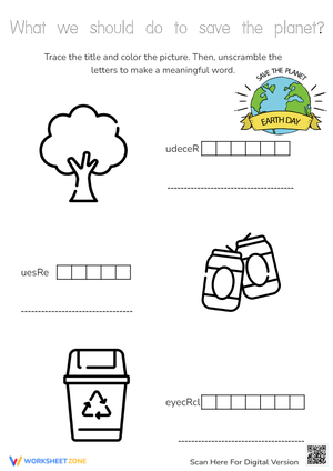 Earth Day Unscramble Words - Reduce, Reuse, Recycle Activity