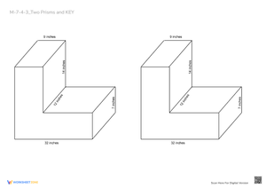 Volume of Composite Prisms Worksheet - Grades 6-8 + KEY