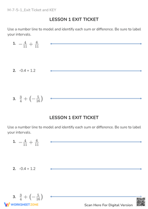Number Line: Adding & Subtracting Fractions & Decimals Exit Ticket