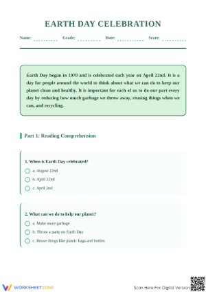 Grade 2 Earth Day Reading — Printable No-Prep Worksheet