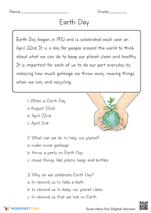 Earth Day Reading Comprehension